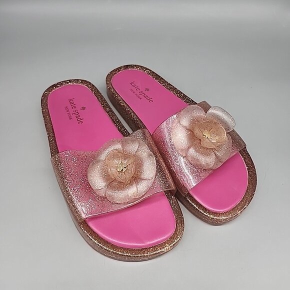 Kate Spade Splash Glitter Rubber Jelly Slip On Sandals Sz 8 Slides Pink Gold - Picture 2 of 4